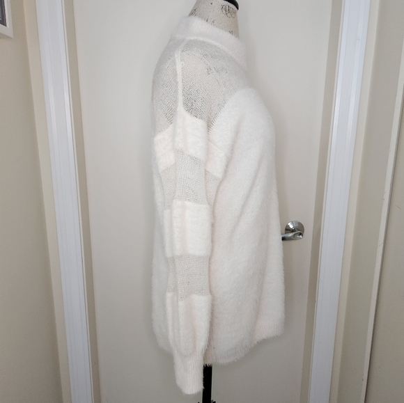 Fluffy White Stripe Knit Sweater - Picture 3 of 10